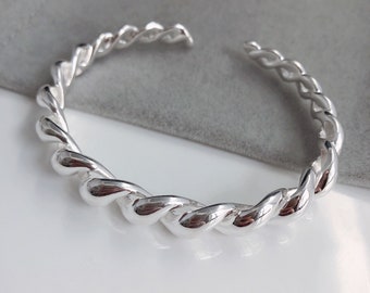 Twist Bangle, Solid Sterling Silver Bracelet Cuff Bangle, Chunky