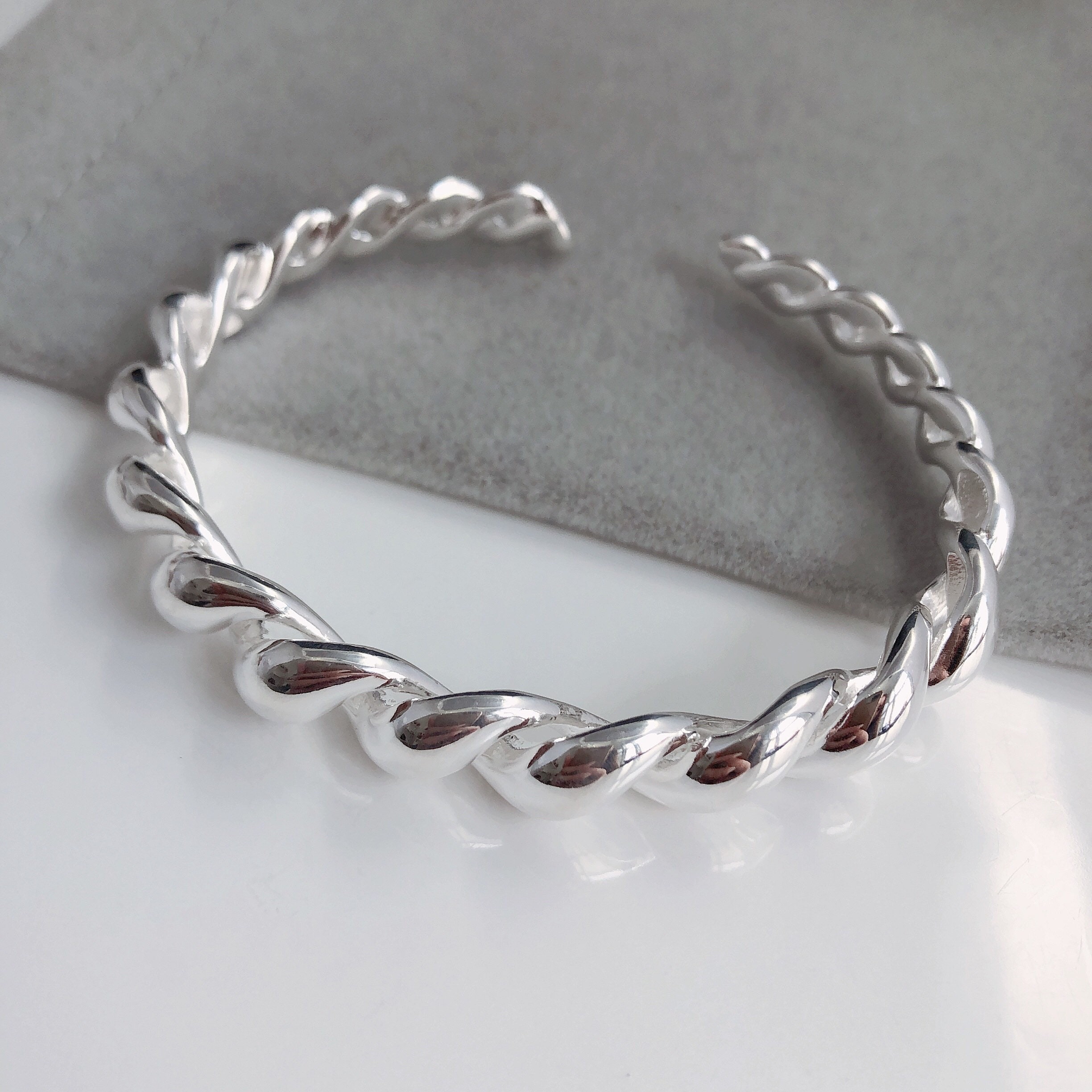 Twist Bangle, Solid Sterling Silver Bracelet Cuff Bangle, Chunky
