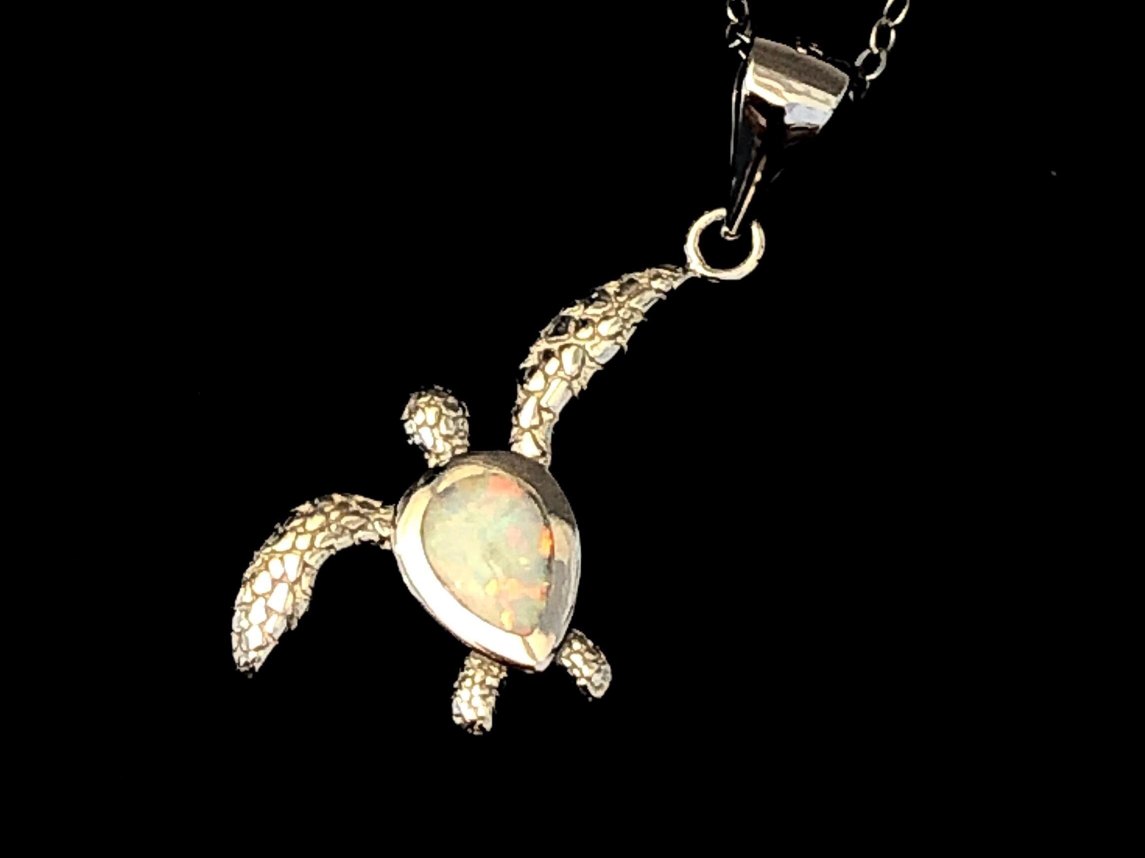 Fire Opal Sea Turtle Necklace in Sterling Silver, October Birthday Gift Ideas, Turtle Jewelry for Animal Lovers, Turtle Gift for Daughter