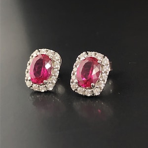 Red Ruby Cushion Stud Earrings, Sterling Silver Gemstone Earrings, July Birthstone Gift, Wedding anniversary gift, Gemstone Jewellery