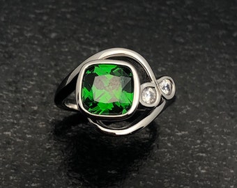 VITALITY Green emerald Sterling Silver Ring, white gold Emerald Ring, May birthday gift, emerald jewellery, 55th wedding anniversary gift