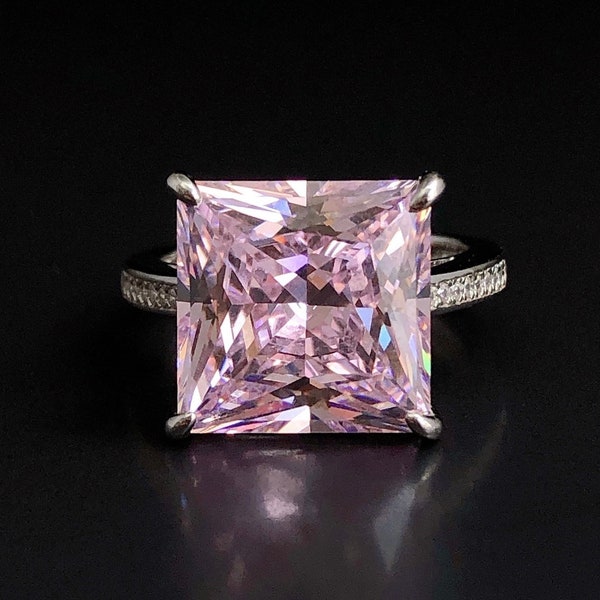 GROTE Pink Topaz Ring, Sterling Silver Ring, Square Pink Princess Cut Statement Ring, Party Ring Verjaardagscadeau, November geboortesteen ring