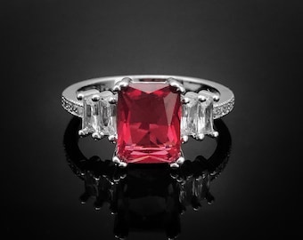 NOVEL Kenya Ruby Sterling Silver Ring, Red Ruby Ring, Ruby Engagement Ring, Promise Ring, 40th Wedding anniversary Ring, July birthstone
