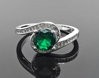 SWIFT Emerald Solitaries Ring, Sterling Silver Ring, Emerald Ring, Diamond Ring, Engagement Ring, Promise Ring, Wedding Ring