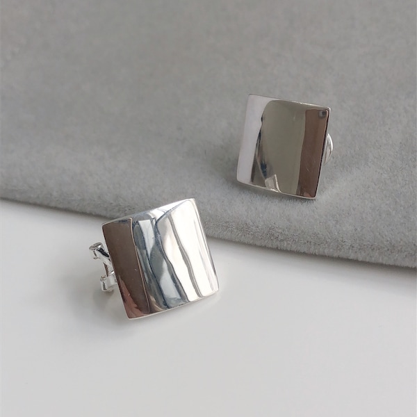 Square Statement Sterling Silver Earrings, modern plain jewellery, funky earrings, genuine silver gift, Scandinavian Designer Stud Earrings