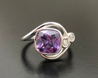 VITALITY Purple Amethyst Sterling Silver Ring - White Gold Amethyst Ring - Amethyst Jewelry - Amethyst Jewellery - February birthstone