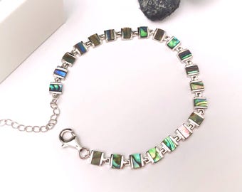 Deep Sea Abalone Shell Sterling Silver Bracelet, Natural Shell Bracelet, Mother it Pearl bracelet, Silver Bracelet, Gemstone Bracelet