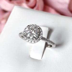 1ct Halo Diamond Engagement Ring, High Quality Certified Moissanite Diamond ring, Wedding Ring, Diamond Promise Ring, Gold, Platiunum Ring