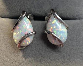 ARIA Designer Sterling Silver Fire Opal Earrings, October Birthstone, Sterling Silver Earrings, Natural Opal, Birthday, Anniversary Gift