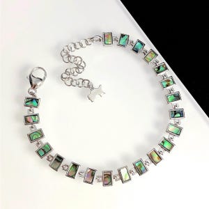Abalone Shell Solid Sterling Silber Armband, Link-Armband, Opal Schmuck, Rechteck Armband, Jubiläum, Geburtstagsgeschenk