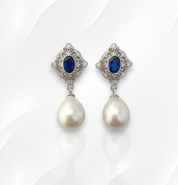 Blue sapphire sale and pearl earrings