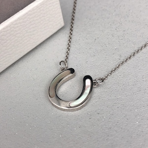 Horseshoe Necklace Sterling Silver Pendant, beach minimalist style, Sea Shell necklace, mother of pearl necklace, gift for Mum,