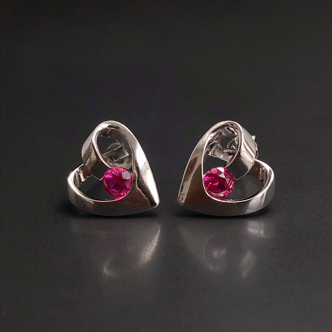 AFFY Pear & Oval Shape Simulated Ruby Cute Animal Kitty Cat Stud Earrings In 14k Yellow Gold Over Sterling Silver