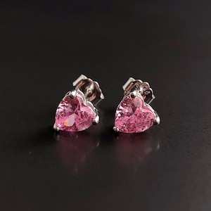 Pink Tourmaline Heart Earrings, Sterling Silver Love Heart Earrings, October Birthstone, birthday, Christmas, Valentines, Anniversary gift