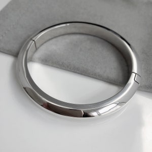 Bracelet jonc en argent sterling biseauté, bord biseauté poli, gros bracelets en argent, bracelet ouvert en argent, bracelet jonc pour femme
