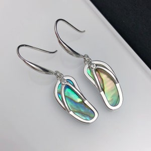 Flipflop Abalone Shell Earrings, Sterling Silver Drop Earring, flip flops earrings, Shell earrings, Sterling silver earring,