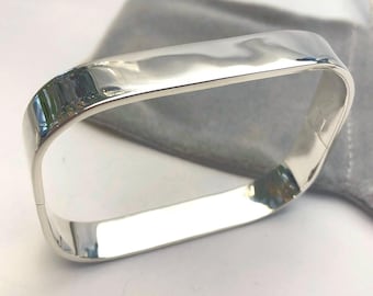 10mm Hinged rectangle bracelet, sterling silver open bangle,  silver bracelet, gift for her, Easy to wear everyday Bangle bracelet.