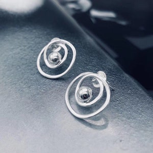 Artisan Sterling Silver Hoop Earrings, statement earring studs, chunky silver earrings, unique stud earrings,Scandinavian Drop Loop Earrings