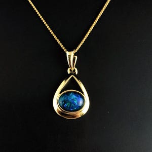 Deep Blue Australian Black Opal 18K Gold Vermeil Necklace, October Birthstone, Natural Opal Pendant, Dainty Opal Necklace, Blue Opal gift