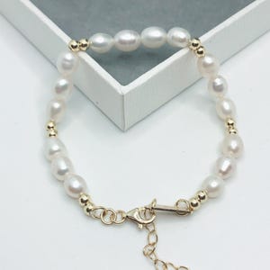 Cultured Freshwater Pearl Bracelet, 14K Yellow Gold Vermeil Genuine Pearl jewellery, June Birthstone. Christmas gift for wife, Bridal gifts