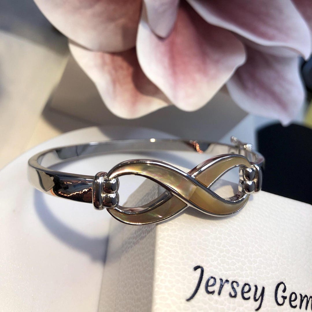 Silver Ormer Shell Ormer Shell Infinity Design Sterling Silver Bangle, Infinity Bracelet ...