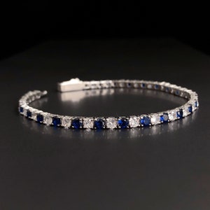 Tennis Gemstone Bracelet, Silver Gemstone Bracelet, Sapphire Jewellery, birthday gift, September Birthstone Wedding Anniversary gift