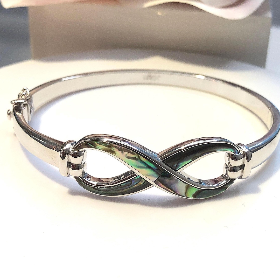 Abalone Shell Infinity Design Sterling Silver Bangle, Infinity Bracelet ...