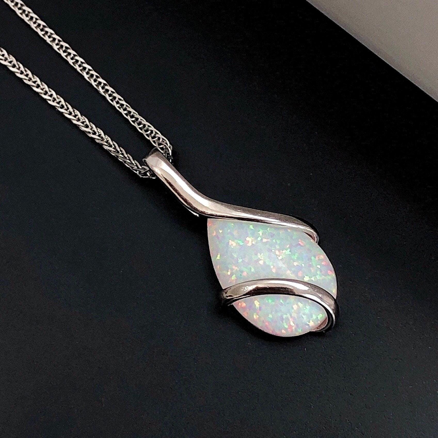 Fire opal necklace sterling silver - Etsy 日本