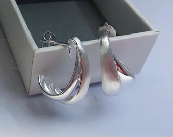Artisan Sterling Silver Earrings, statement earring studs, chunky silver earrings, unique stud earrings,Scandinavian Design Drop Earrings