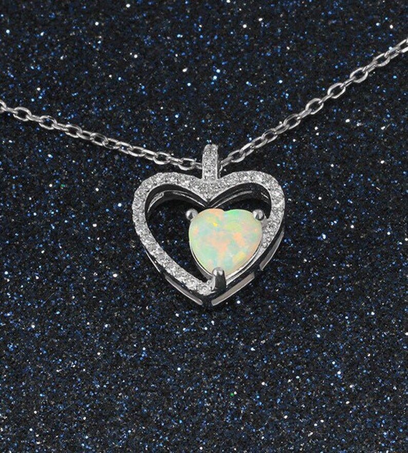 Fire Opal Sterling Silver Heart Necklace Opal Necklace with Etsy