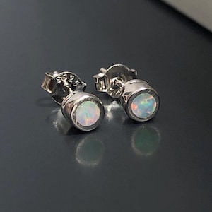 4mm Tiny Fire Opal Sterling Silver Earrings, Mini stud Earrings, October Birthstone earrings, Simple Opal earrings, Fire Opal piercing studs