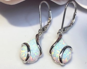 Orecchini ARIA Designer in argento sterling con opale di fuoco, pietra portafortuna di ottobre, orecchini in argento sterling, opale naturale, regalo di compleanno o anniversario