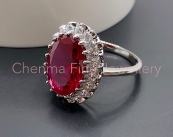 GALA ルビーリング、スターリングシルバー ハローリング、イブニングリング カクテルリング、記念日のギフト、サファイア誕生石のクリスマスギフト