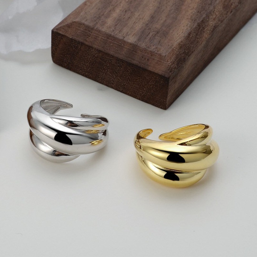 Heavy Design Rings Heavy Weight Sterling Silver Gold Ring, Statement Silver Ring, Chunky ...