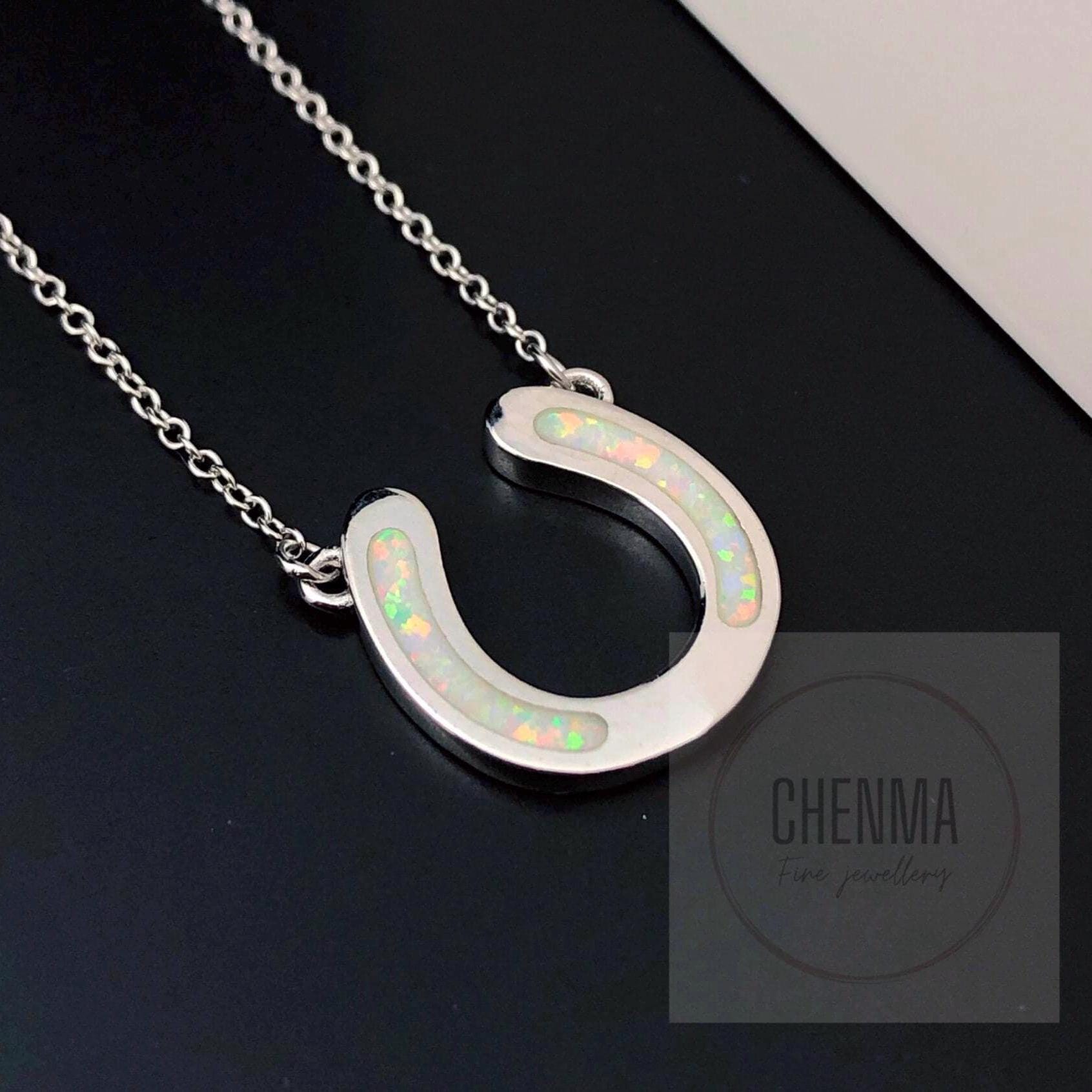 Horseshoe Fire Opal Necklace, October Birthstone Pendant