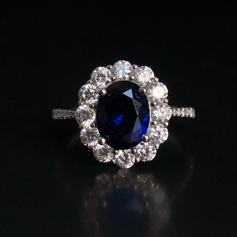 VICTORIA Blue Sapphire Engagement Ring, Silver engagement ring, Gold sapphire ring, Halo Engagement Ring, Promise Ring, Gold Engagement Ring image 1