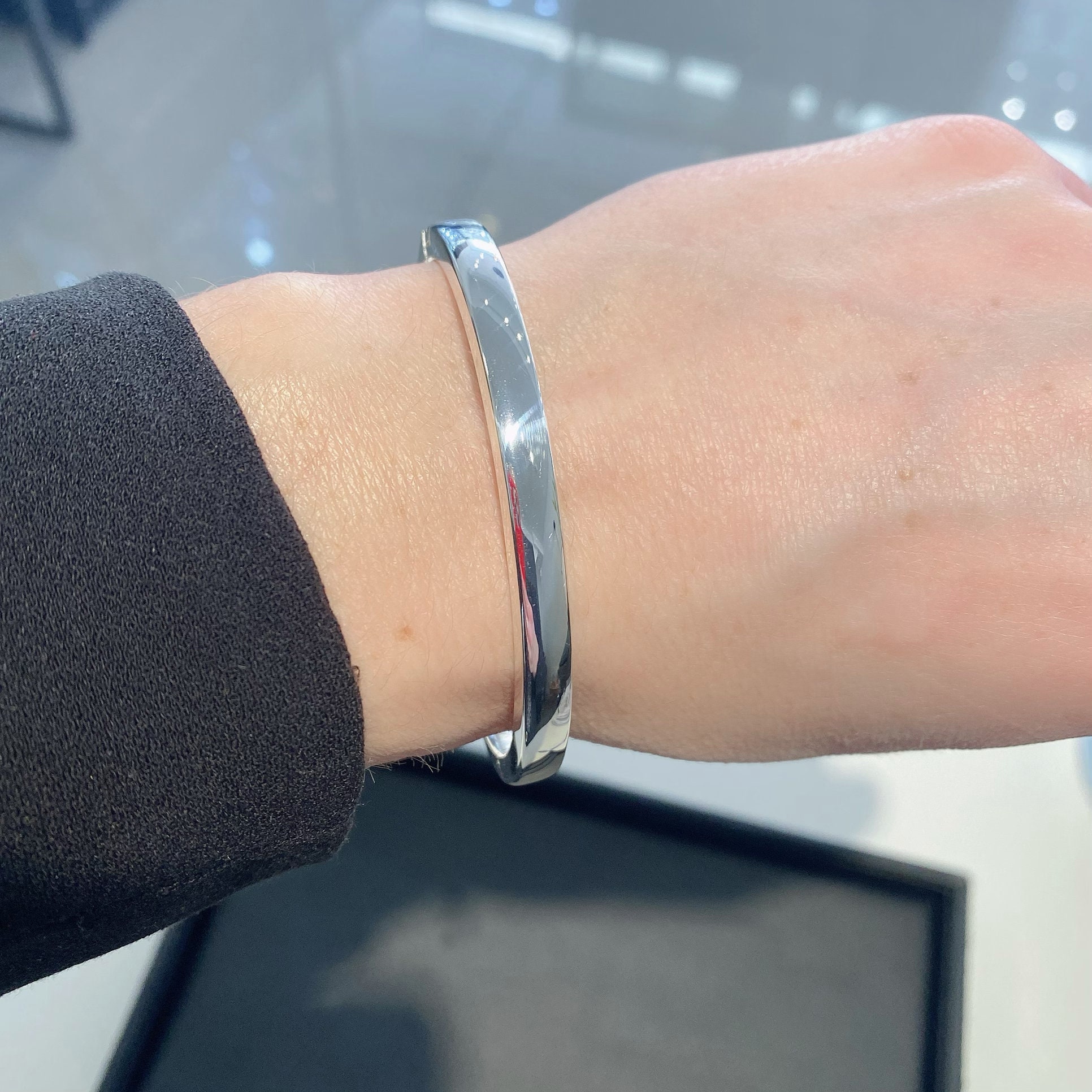 Sterling Silver Hinged Bangle Bracelet, Polished Open Bangle Sterling Silver Hinged Bangle Bracelet, Polished Open Bangle