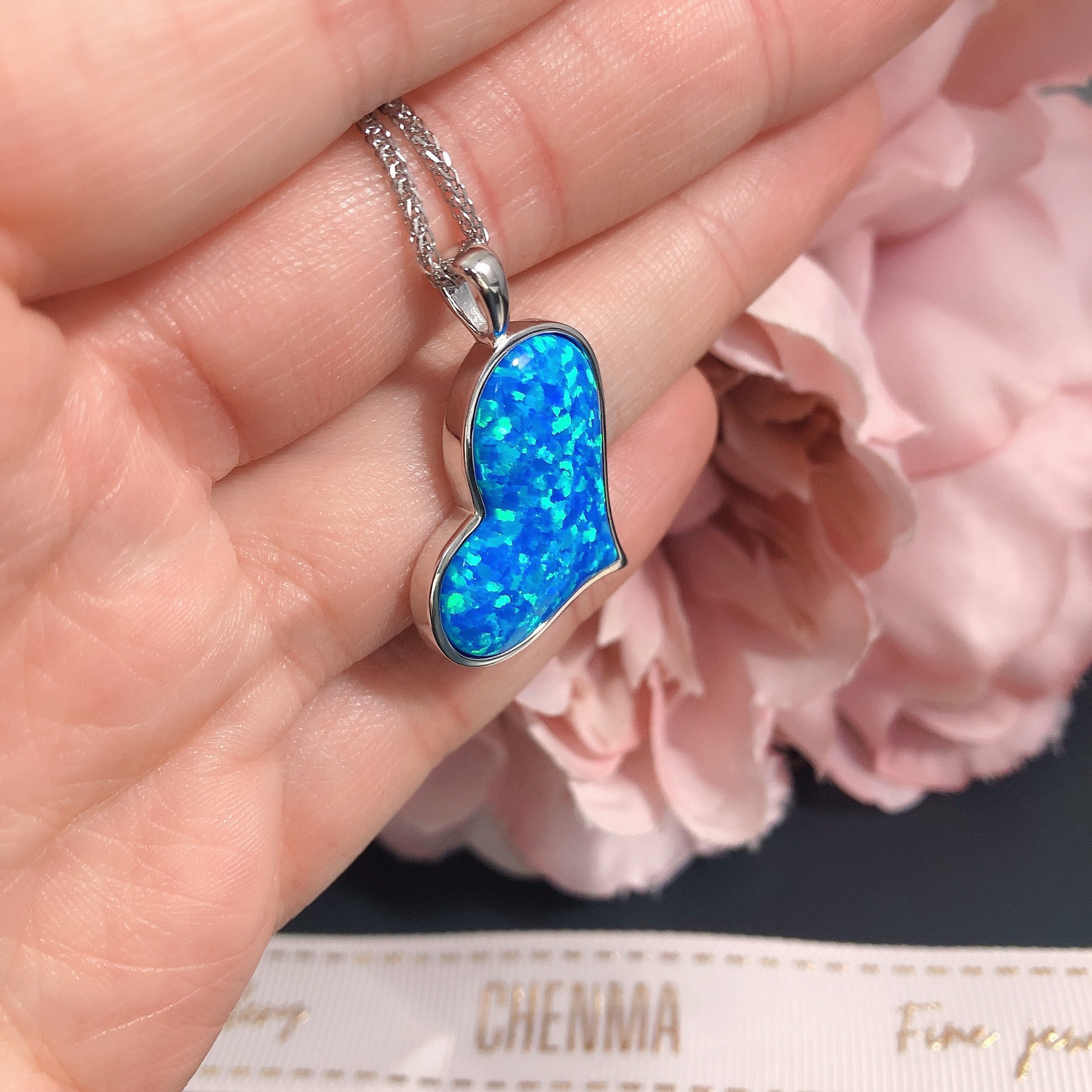 【just LoveR.】23SS★ Aqua Blue Love Necklace Gwen Blue Enamel & Cubic Zirconia Heart Pendant Necklace