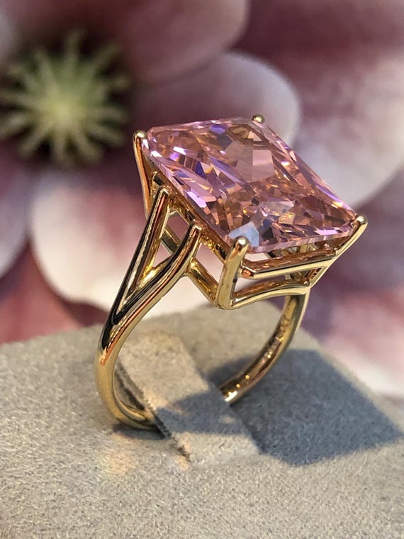 Hot Pink Topaz Ring, Yellow Gold Ring, Pink Anniversary Ring, Pink
