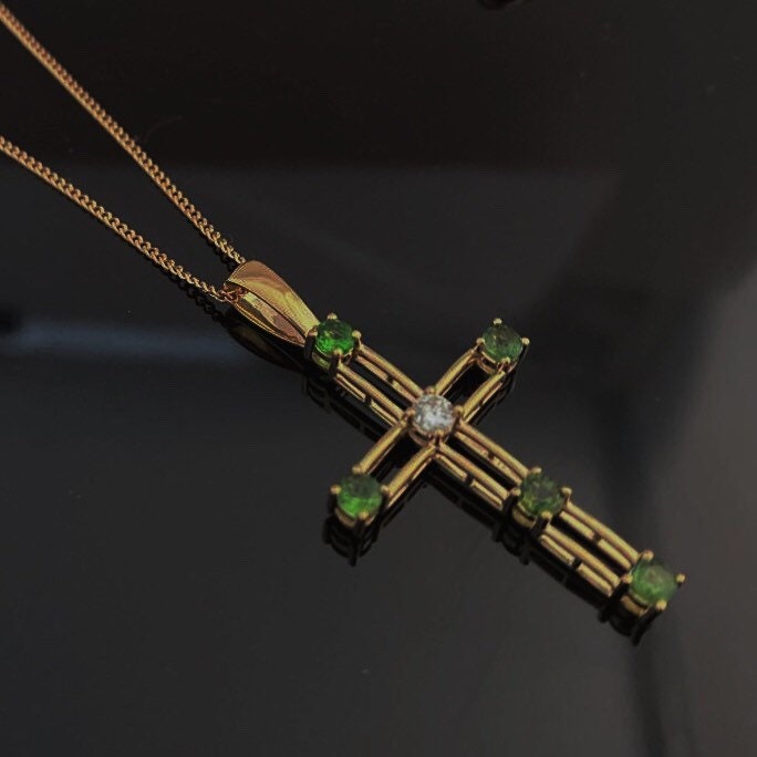 Natural Green Emerald Cross Necklace Solid Gold Cross Etsy Australia