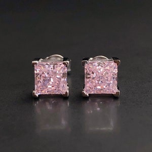MIA Light Pink Topaz Square 6*6mm Pink Topaz Earrings, Sterling Silver Stud Earrings, Birthstone gift, Gemstone earrings