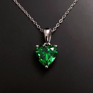 Emerald Necklace, Love Heart Necklace, Silver Pendant, May Birthstone necklace, May birthday gift, Christmas gift, 55 Anniversary gift