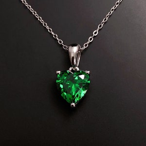 Smaragd Halskette, Liebe Herz Halskette, Silber Anhänger, Mai Birthstone Halskette, Mai Geburtstagsgeschenk, Weihnachtsgeschenk, 55 Jubiläumsgeschenk