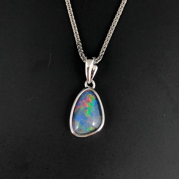 Authentic Opal Sterling Silver Necklace, October Birthstone, Real