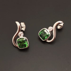 VITALITY Emerald Earrings, Sterling Silver Earrings, White Gold Emerald Jewellery, wedding gifts, May Birthstone gift, Gemstone earrings