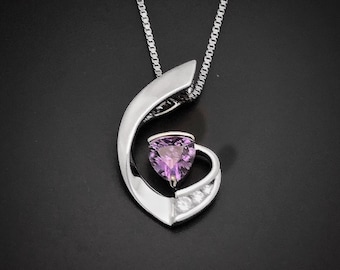 DAZZLE Amethyst necklace- Sterling Silver Gemstone Necklace - Silver Pendant  - Amethyst Pendant - February birthstone