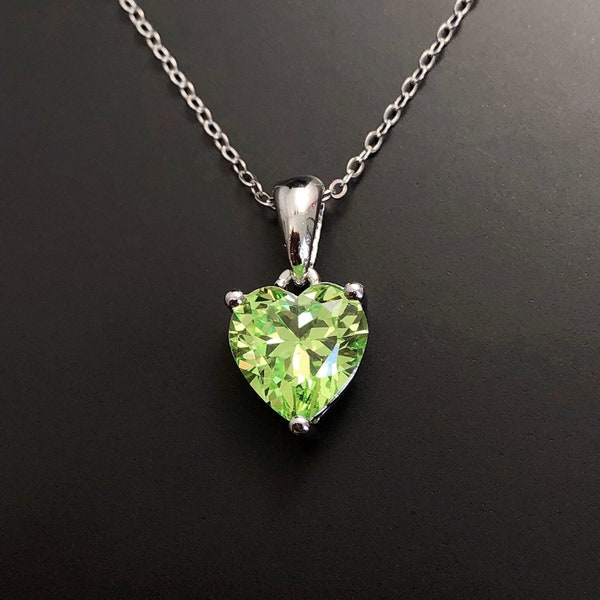 Peridot Necklace, Sterling Silver Love Heart Necklace, Silver Pendant, August Birthstone necklace, August birthday gift, Gemstone pendant