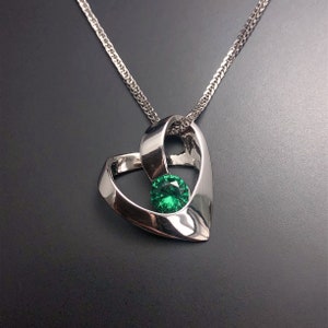 HEART Emerald Necklace, Sterling Silver Pendant, Gemstone Necklace, May Birthstone, Heart Jewellery, Birthday, Anniversary Gift