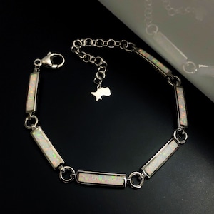 Fire Opal Bracelet, Sterling Silver Bracelet, Natural Opal Bracelet, Charm Bracelet,  opal inlay bracelet, Gemstone Bracelet