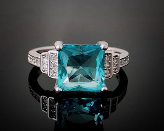 AVA Aquamarin Solitaries Ring, Sterling Silber Ring, Aquamarin Ring, Diamantring, Verlobungsring, Versprechensring, Ehering